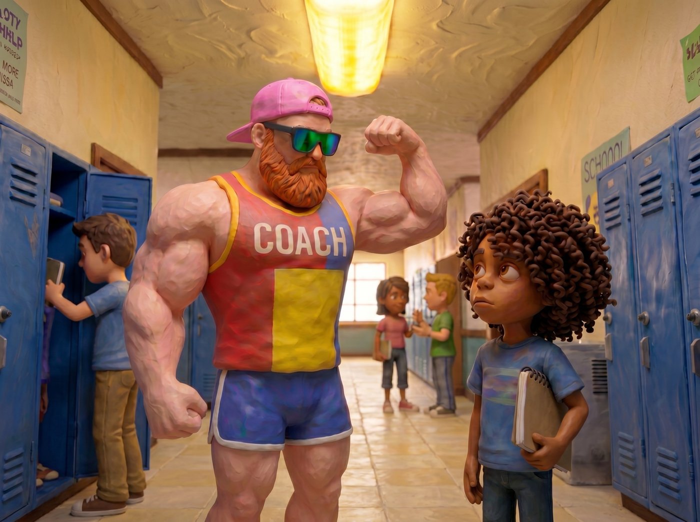 Coach Danny and Kai in the hallway